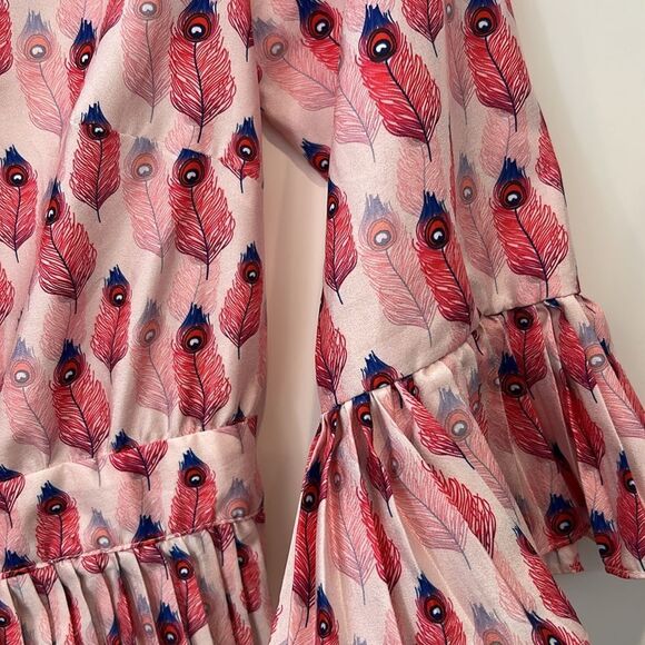 Pink and Red feather Patterned Dress marked medium fits small - Picture 4 of 8